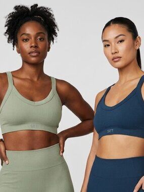 Set Active SCULPTFLEX Low Back Cami Green Blue Ribbed Sports Bra Bundle Size S